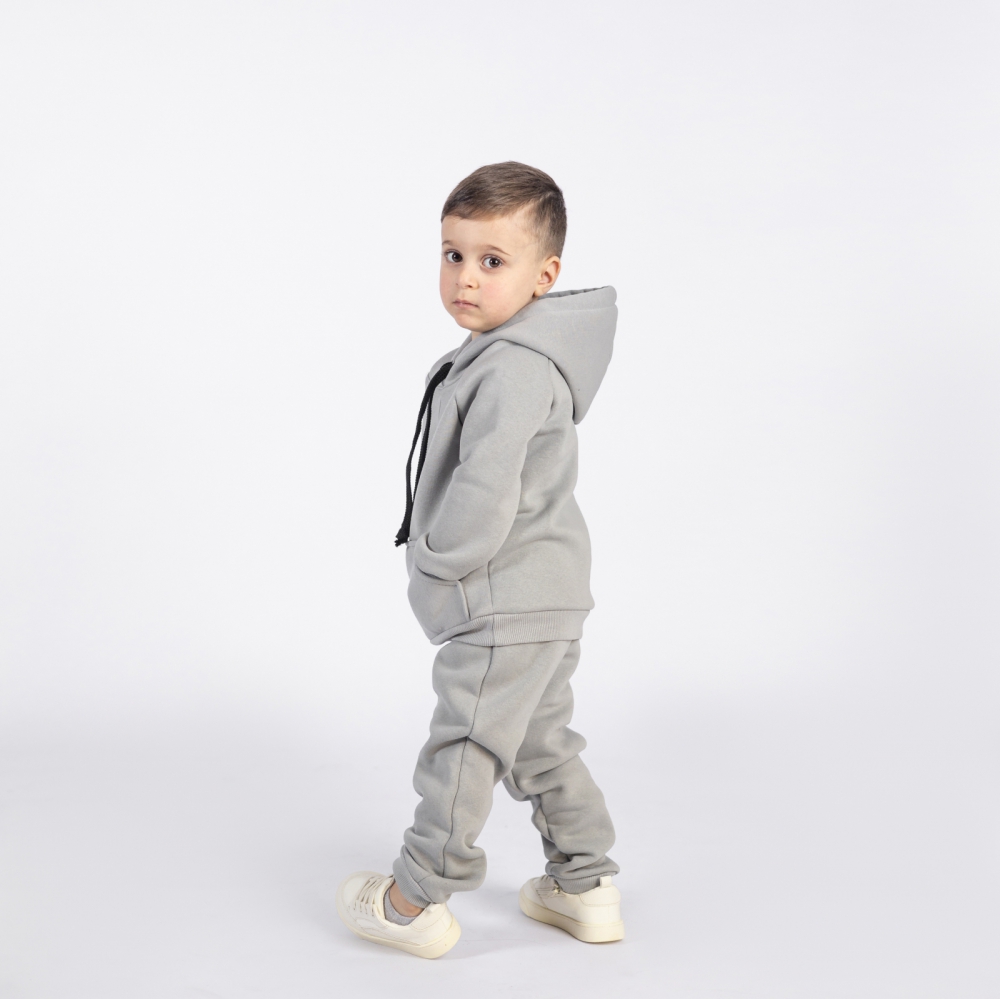 296-С. Свитшот с капюшоном  + Штаны, хлопок 65%, 35% ПЭ, 3-х нитка (начес) серый  146,152,158