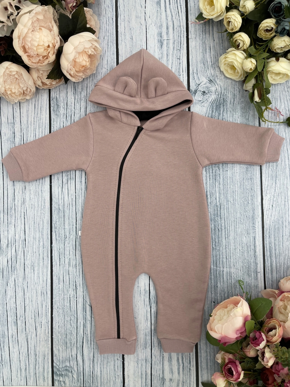 315-ПУ. Комбинезон с капюшоном, хлопок 65%, 35% ПЭ, 3-х нитка без начеса + интерлок 62,68,74,80