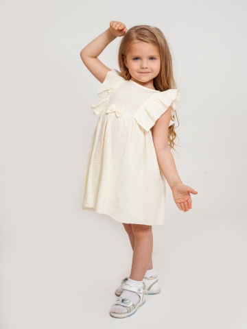 Купить 322-СЛ. Платье из муслина детское, хлопок 100% сливочный, р. 74,80,86,92 в Новокузнецке