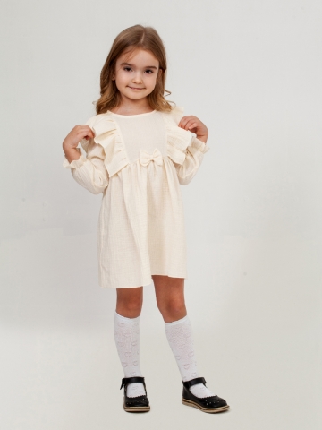 Купить 321-СЛ. Платье из муслина детское, хлопок 100% сливочный, р. 98,104,110,116 в Новокузнецке